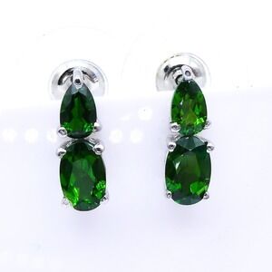 Djoy Chrome Diopside 1.6ctw Platinum Plated Sterling Silver Drop Earrings NEW